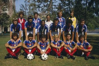A team photo of France's gold medal-winning side at the 1984 Olympics.
