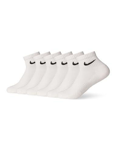 Nike Unisex Everyday Cushioned Training Ankle Socks (6 Pairs), White/black, Large