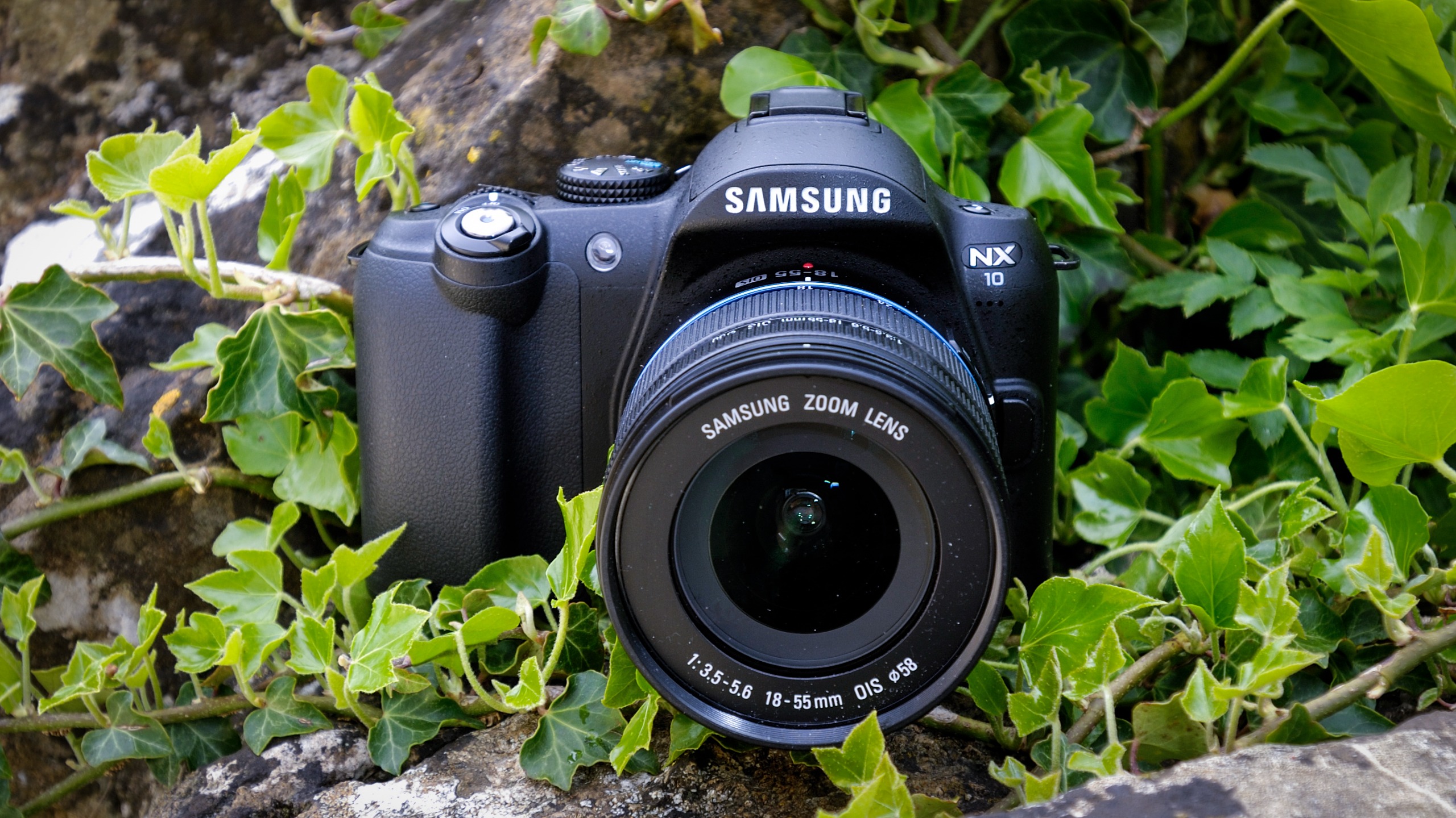 Samsung NX10 camera, sat in foliage outdoors