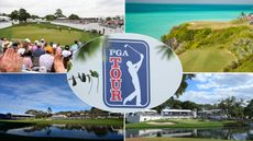 A PGA Tour logo and four courses that host PGA Tour events