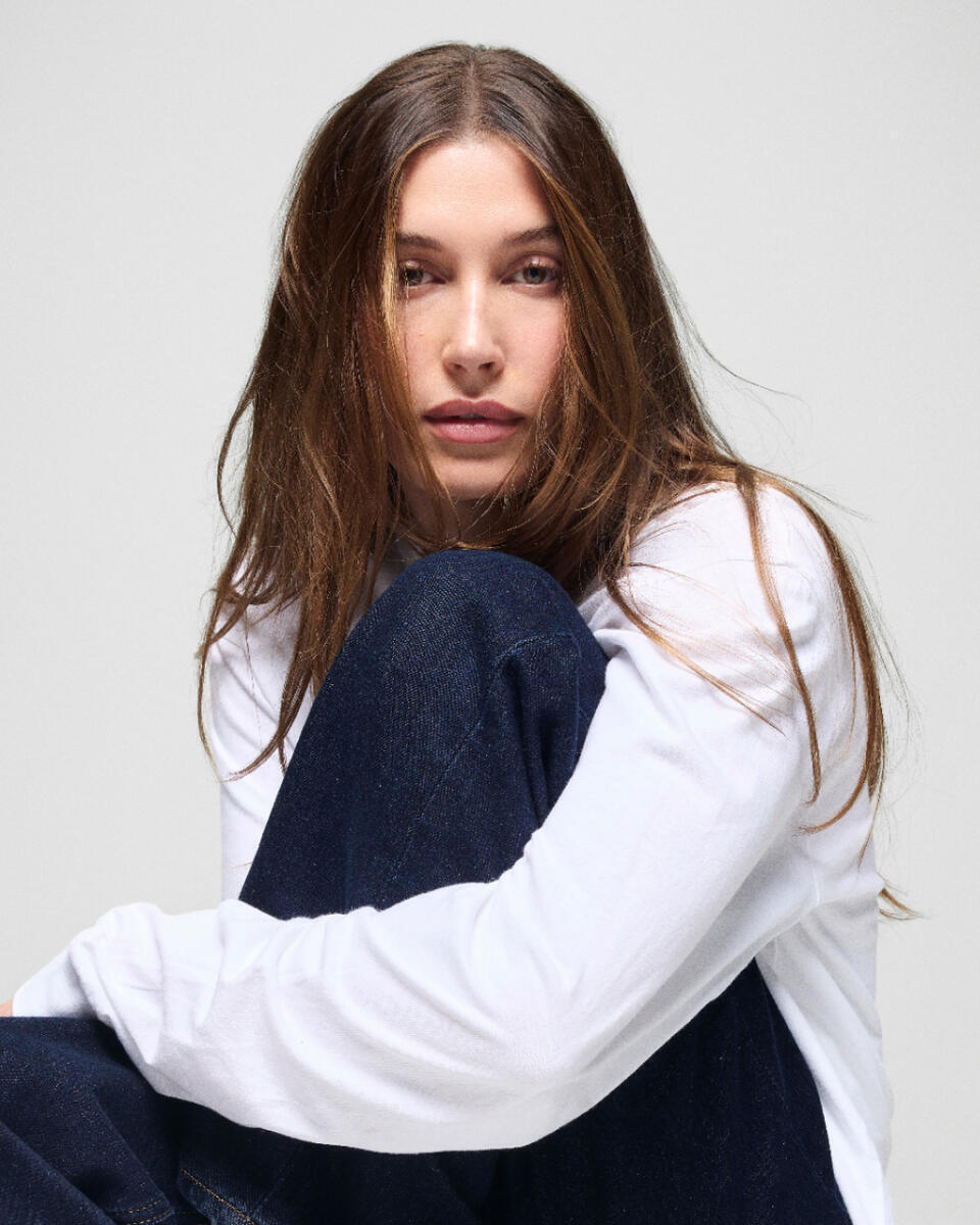 Hailey Bieber wears low-rise jeans for her Gap campaign