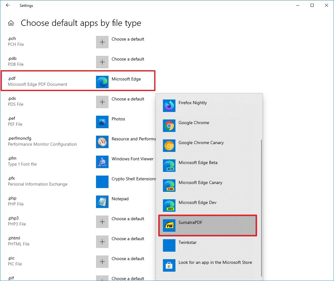 Change PDF default app on Windows 10