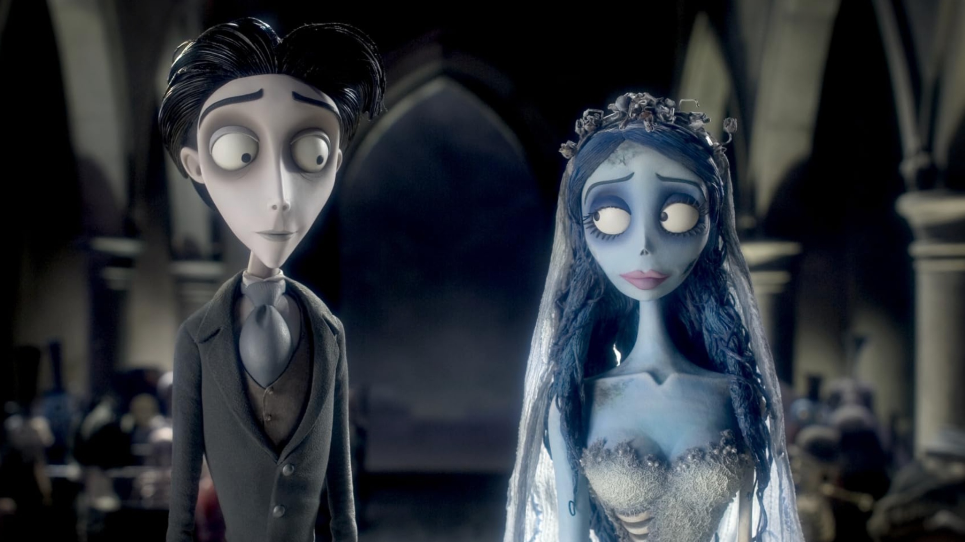 Emily and Victor look at each other in Tim Burton's Corpse Bride