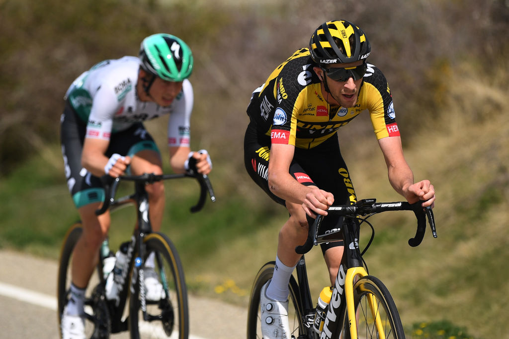 MANRESA SPAIN MARCH 26 Chris Harper of Australia and Team Jumbo Visma during the 100th Volta Ciclista a Catalunya 2021 Stage 5 a 2015km stage from La Pobla De Segur to Manresa 220m VoltaCatalunya100 on March 26 2021 in Manresa Spain Photo by David RamosGetty Images