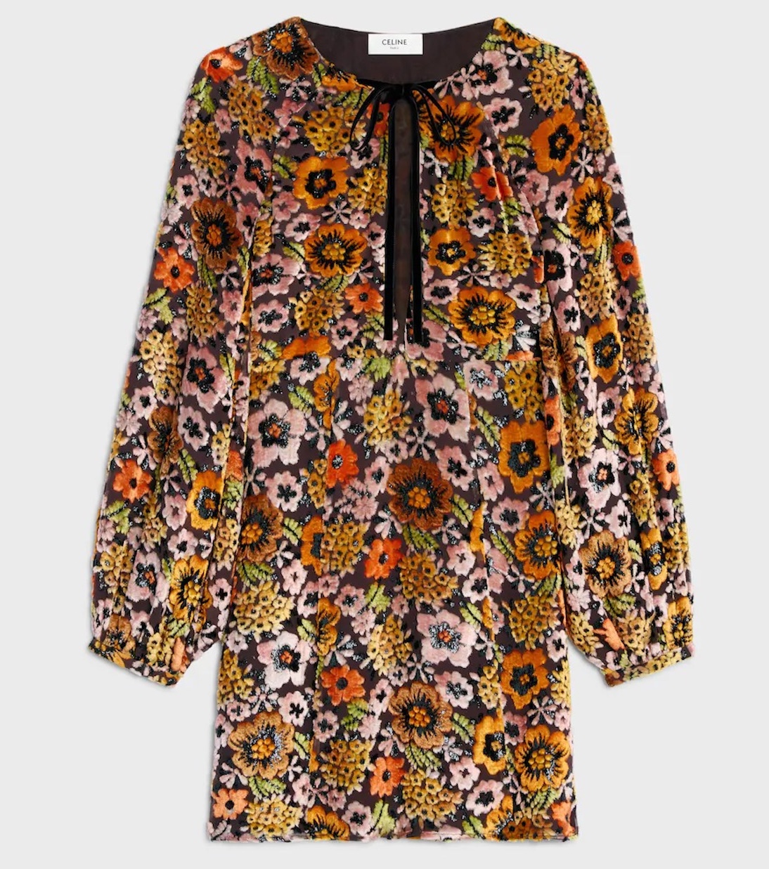CELINE, Mini Folk Dress in Velvet Jacquard