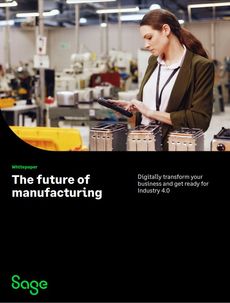 Whitepaper cover with lanyard-wearing female worker in a factory using a tablet, stood by a production line