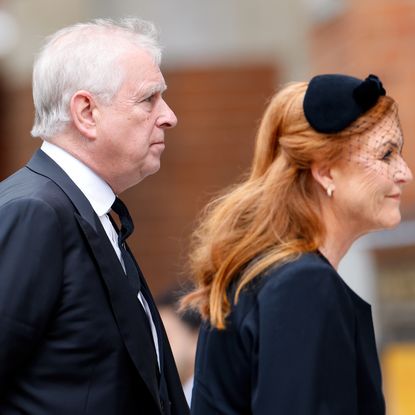 Sarah Ferguson and Prince Andrew wearing black at the Duchess of kent's funeral