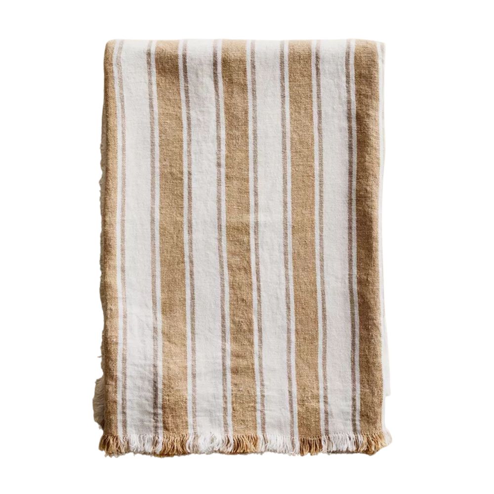 Mustard Yellow Striped Linen Blanket