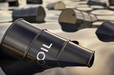 Oil barrels floating, computer illustration.