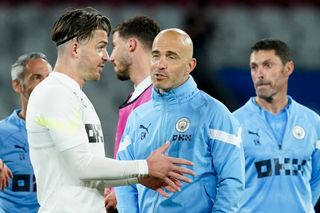 Chelsea ack Grealish of Manchester City talks to Vincenzo Maresca assistant of Pep Guardiola during training session ahead UEFA Champions League final match between Manchester City FC and FC Internazionale at Ataturk Olympic Stadium, Istanbyl, Turkey on June 9, 2023. (Photo by Giuseppe Maffia/NurPhoto via Getty Images)