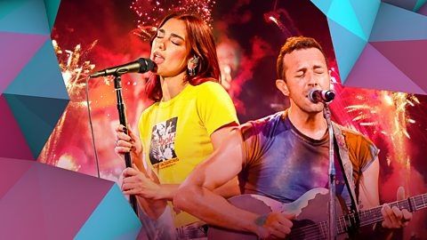 Dua Lipa (left) and Coldplay will both appear on BBC&#039;s &quot;My / Our Glastonbury&quot; show on consecutive days to talk about their memories of the iconic festival