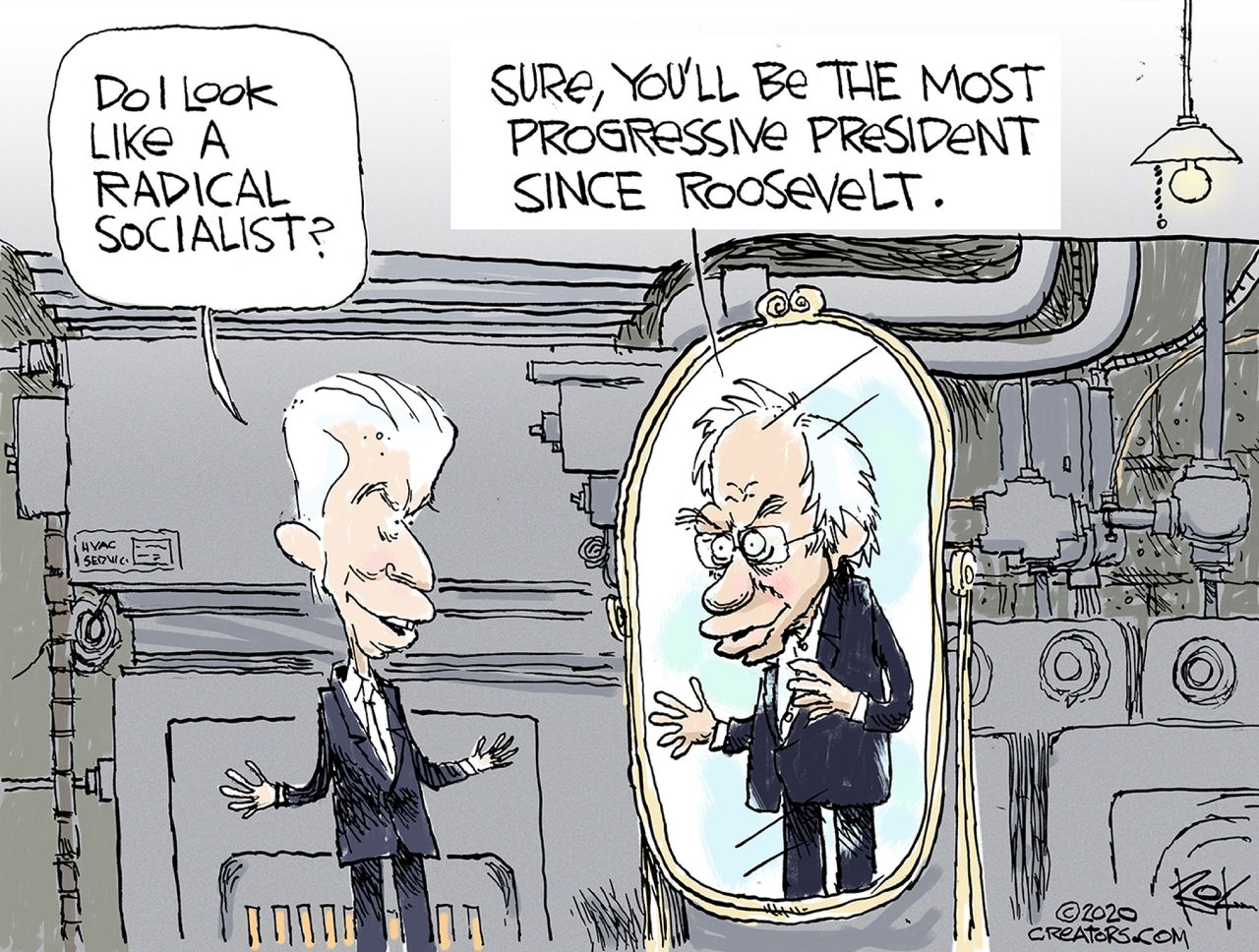 Political Cartoon U.S. Biden Bernie Sanders socialism