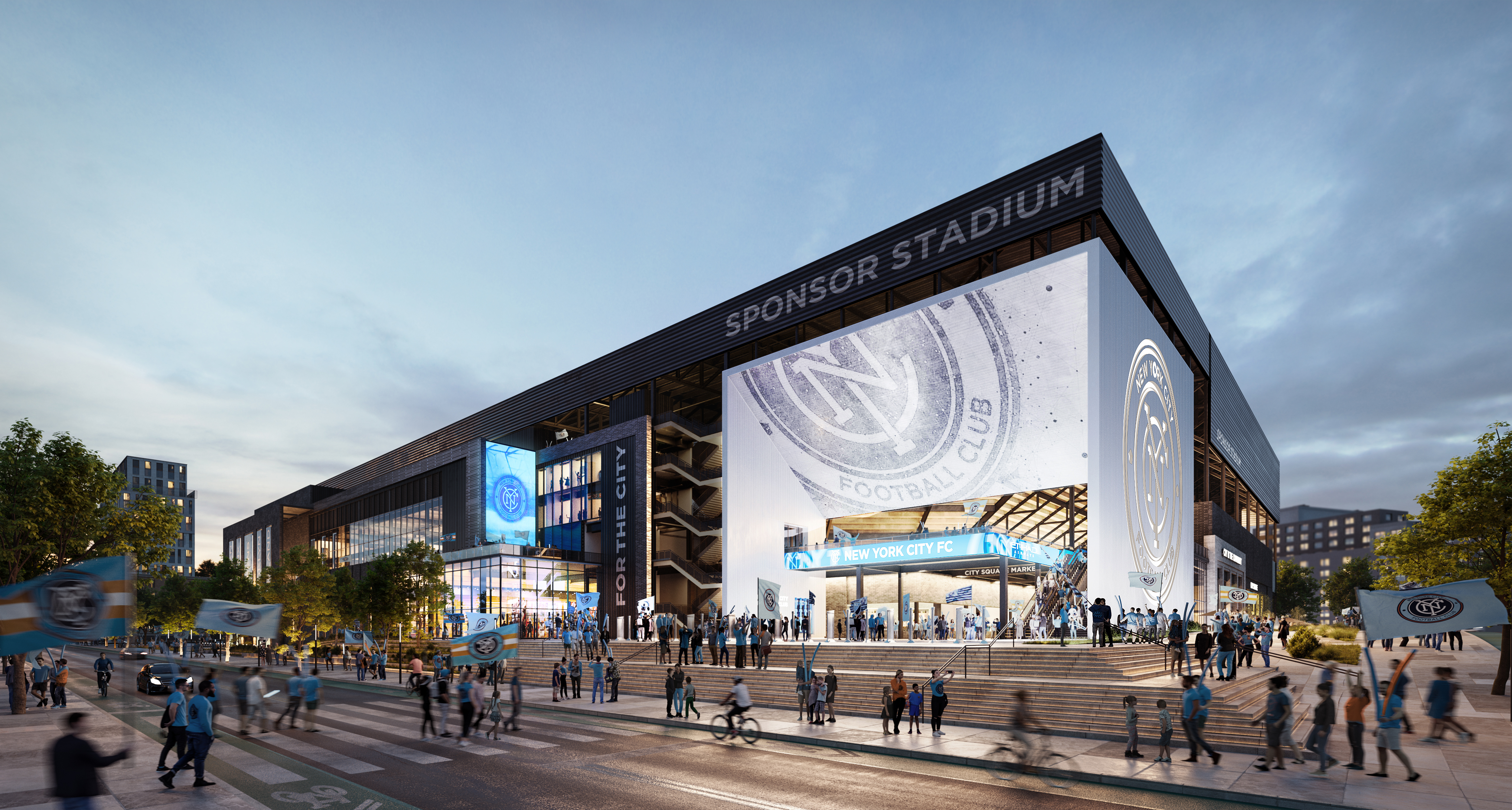 A CGI shot of the exterior of New York City FC's new stadium