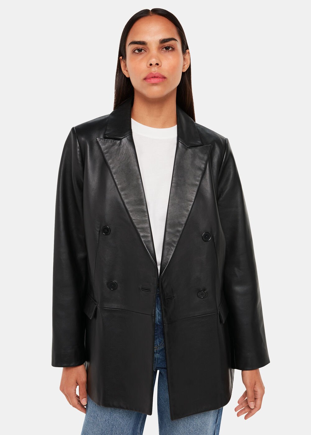 Black Aliza Waisted Leather Blazer