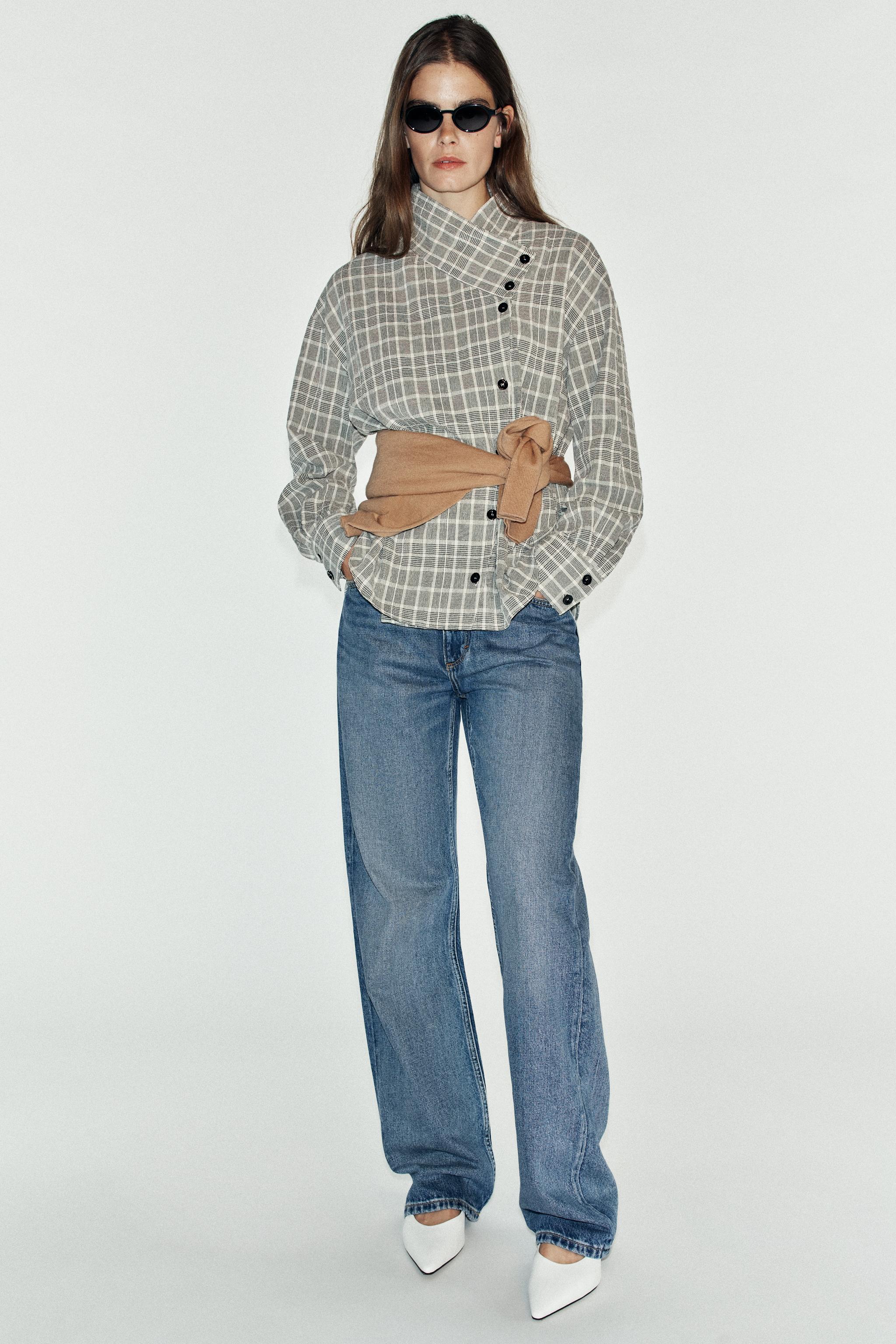 Plaid Wrap Shirt - Black / Ecru - Xs