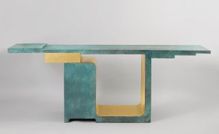 Golden and teal console table