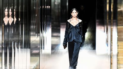 us actress demi moore presents a creation of british designer kim jones for the fendis spring summer 2021 collection during the paris haute couture fashion week, in paris, on january 27, 2021 british designer kim jones presents his first ever couture collection for fendi since he joinded italian fashion house fendi as its lead designer for womenswear in september 2020 photo by stephane de sakutin afp photo by stephane de sakutinafp via getty images