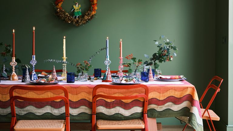 Colorful Christmas table by Farrow & Ball