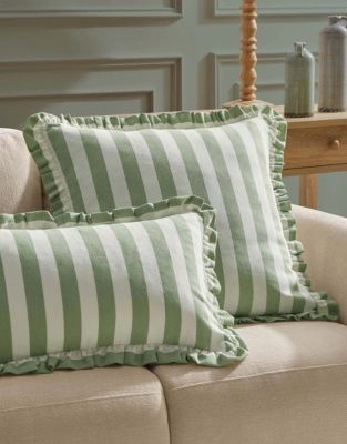 Stripe Frill Edge Sofa Cushion Cover - Sage