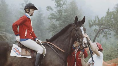 Princess Anne at the Olympics 1976, aboard Goodwill during the Mixed Three-Day Event Team Cross-Country