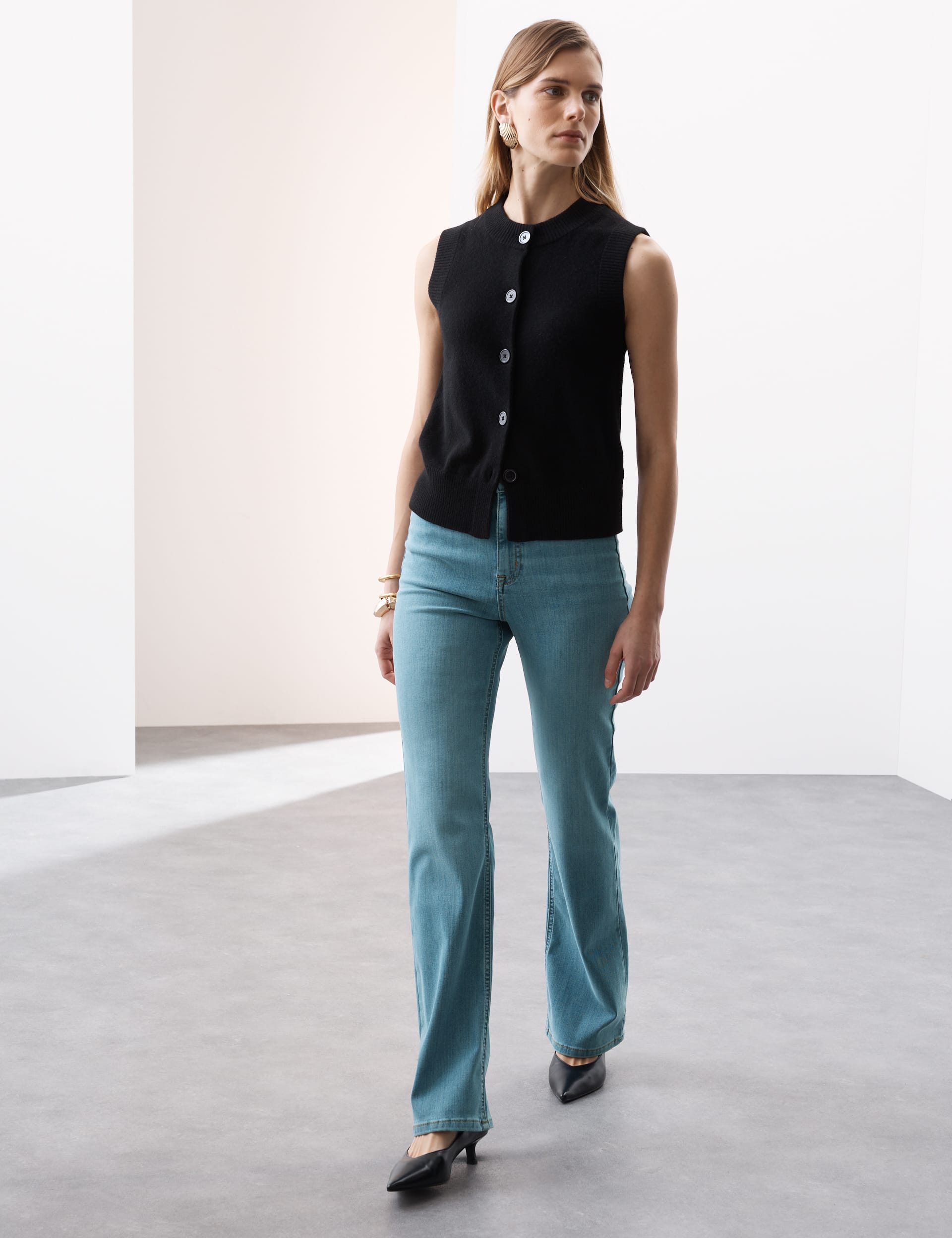 Lyocell Blend High Waisted Flared Jeans