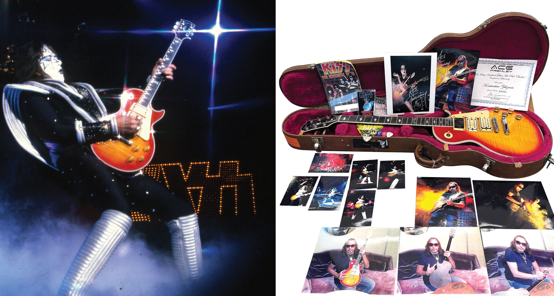Ace Frehley&#039;s 1999/2000 Gibson Les Paul &#039;Smoker&#039; is up for auction and has a sunburst finish, is routed for three humbuckers, but has been modified to emit smoke from the neck pickup cavity 