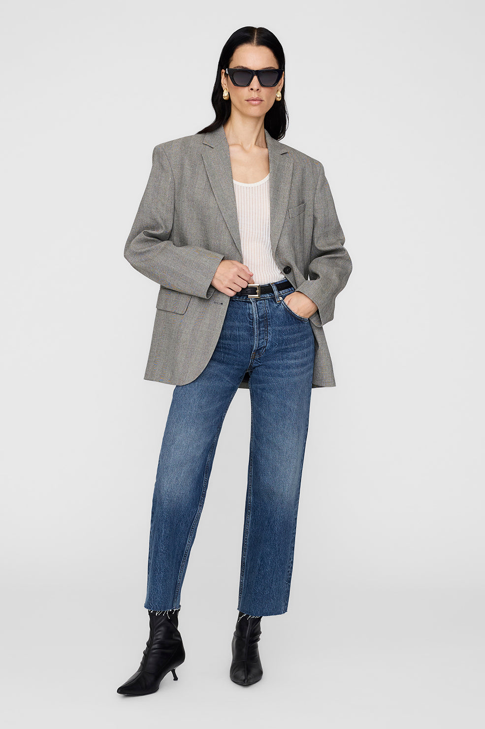 Quinn Blazer - Ivory and Black Herringbone