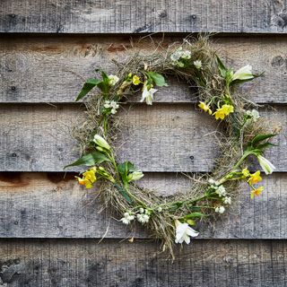 A spring wreath with fresh flowers