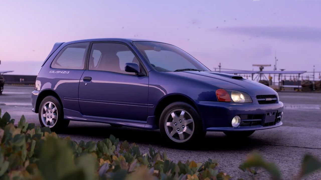 Forza Horizon 6 Series 1: The 1996 Toyota Starlet Glanza V parked on the side of a road.