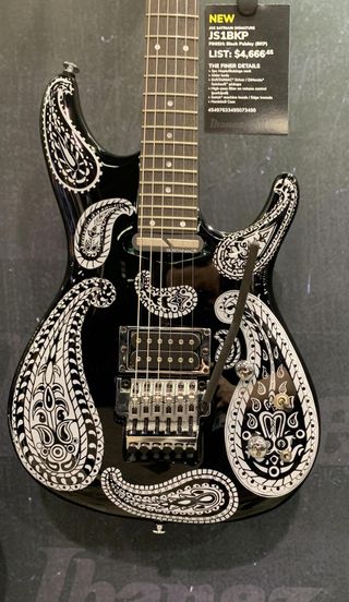 Ibanez's Joe Satriani signature JS1BKP guitar, displayed at the 2023 NAMM show