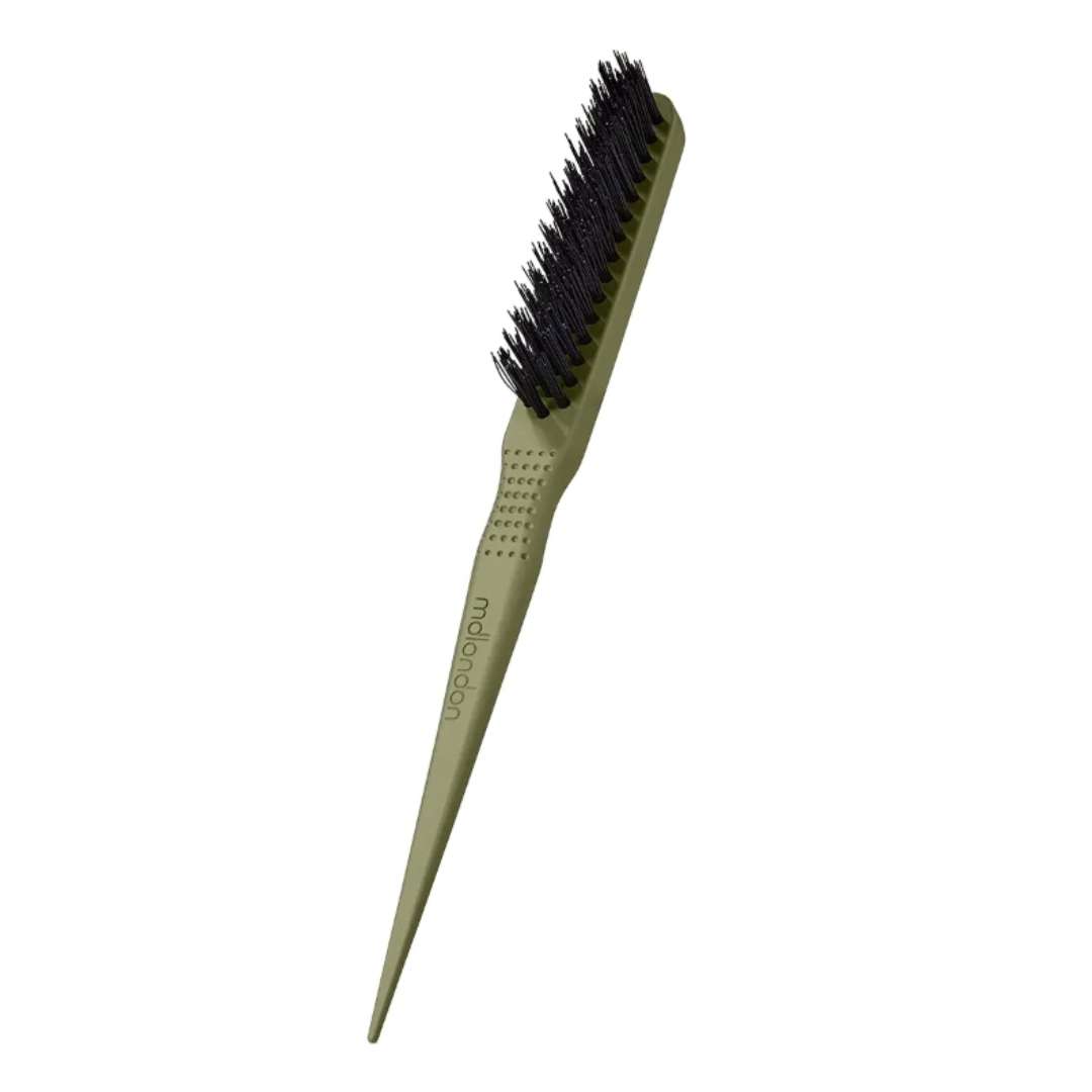 A product shot of the green md london tease brush, on a white background