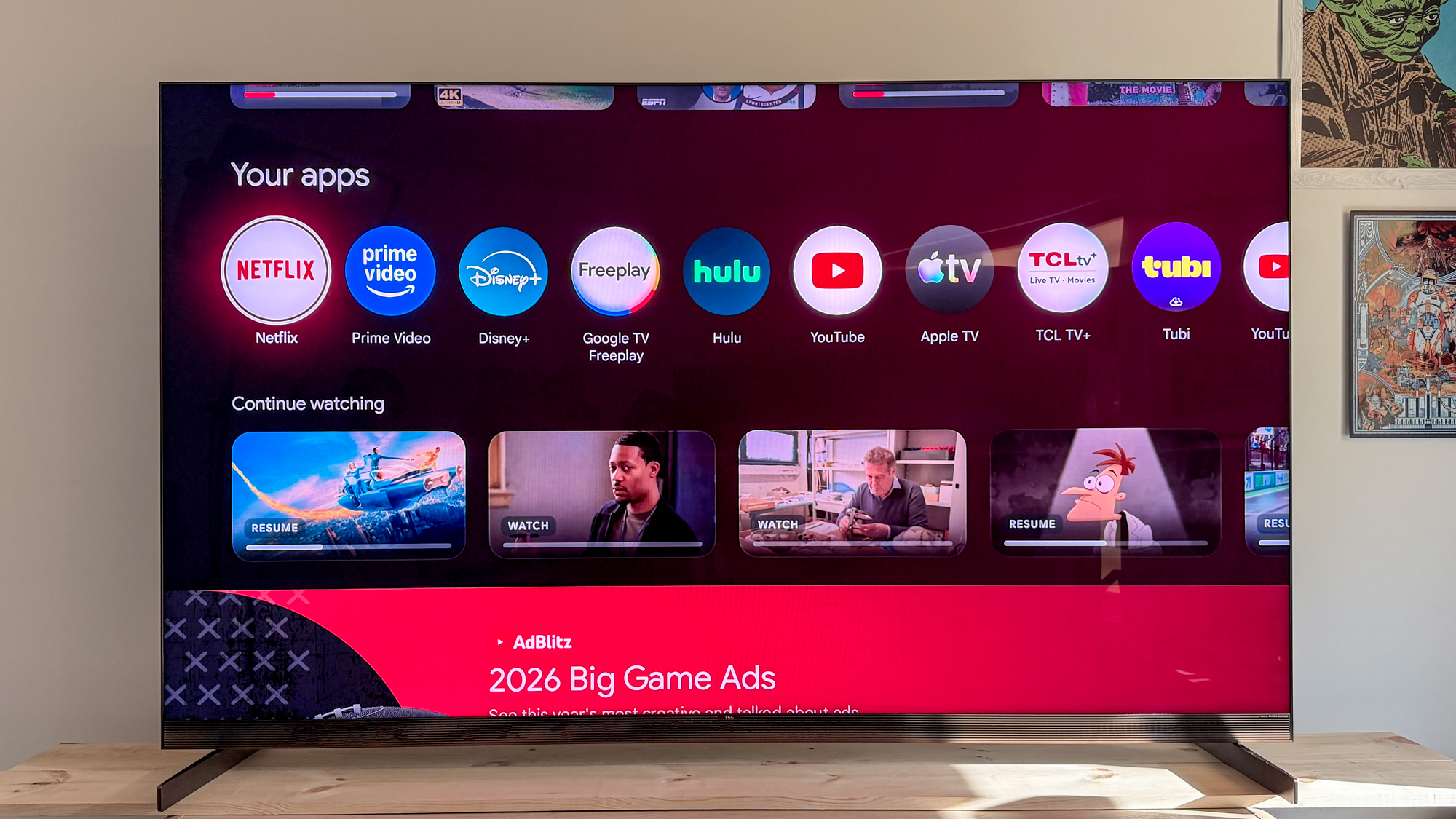 TCL X11L SQD Mini-LED TV on a side table