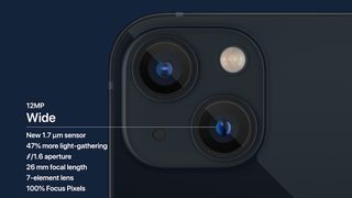 Kameramodulen på iPhone 13 mot en blå bakgrund