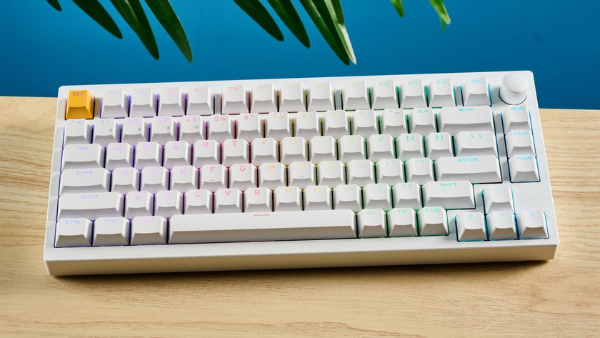 A white Lemokey P1 HE magnetic keyboard