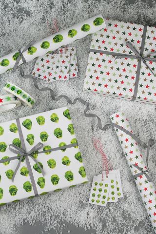 Christmas wrap with sprout print , and star print