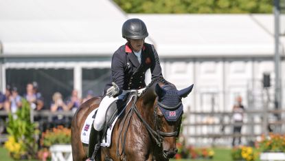 Tom McEwen pats JL Dublin after their dressage test at the eventing World Championships