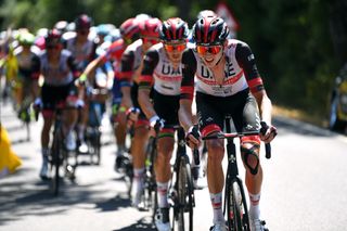 UAE Team Emirates leading the bunch on stage 12 of the Vuelta