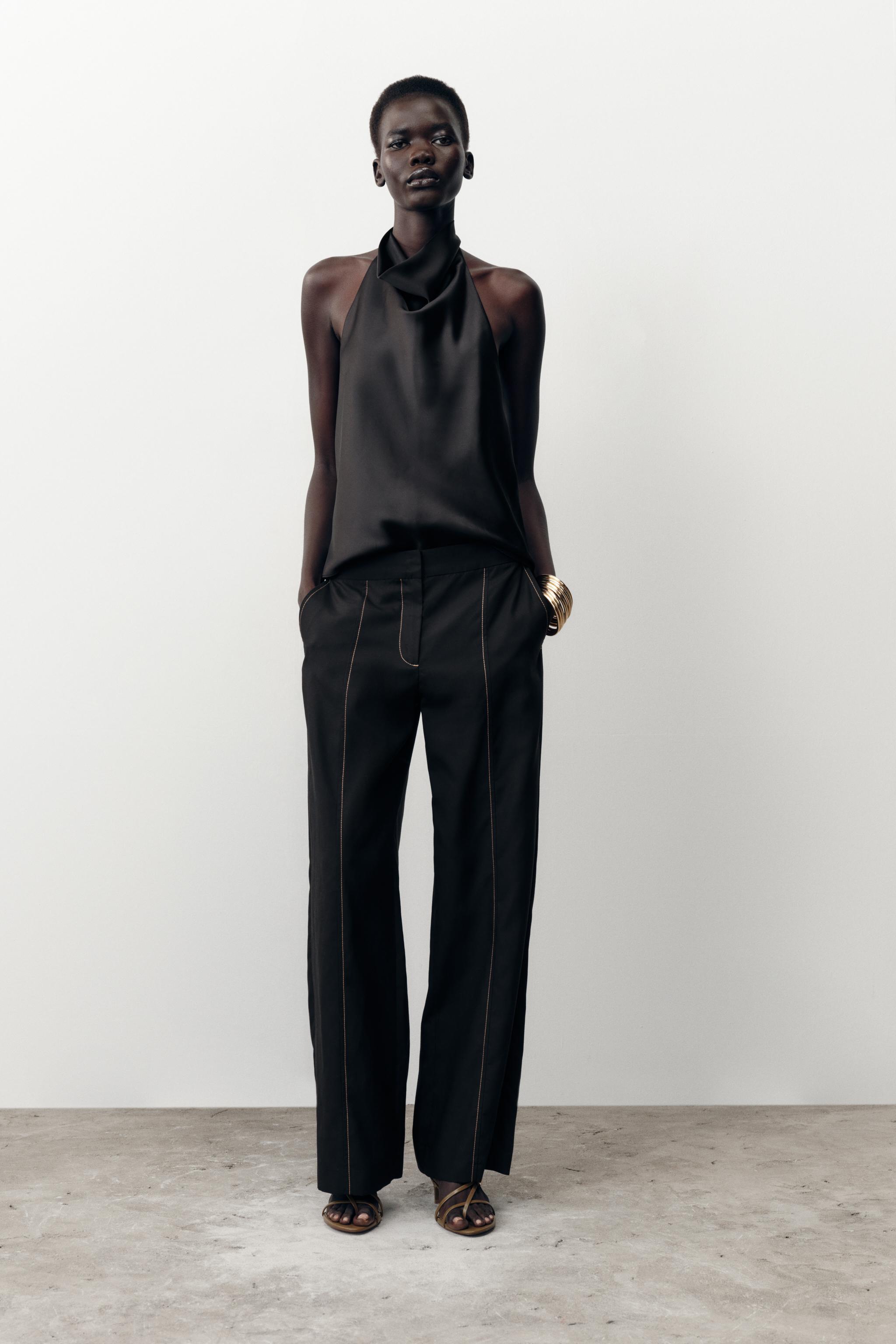 Straight Leg Pants With Contrasting Topstitching