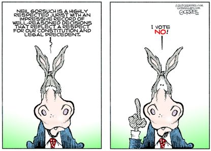 Political Cartoon U.S. Neil Gorsuch Democrats Schumer SCOTUS