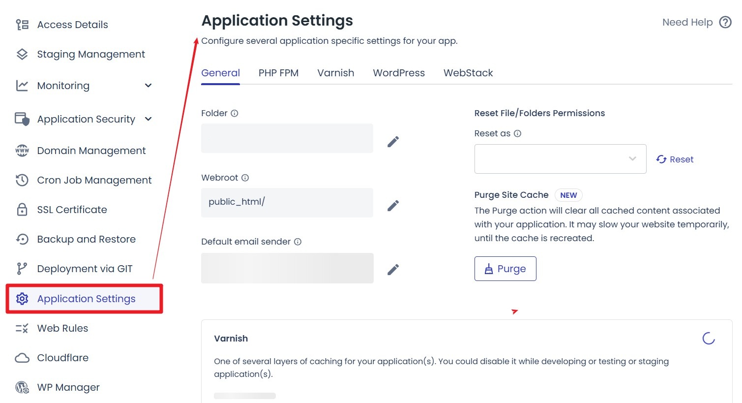 Application settings on Cloudways