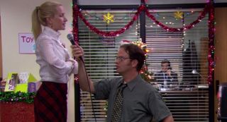 Dwight and Angela doing karaoke in The Office