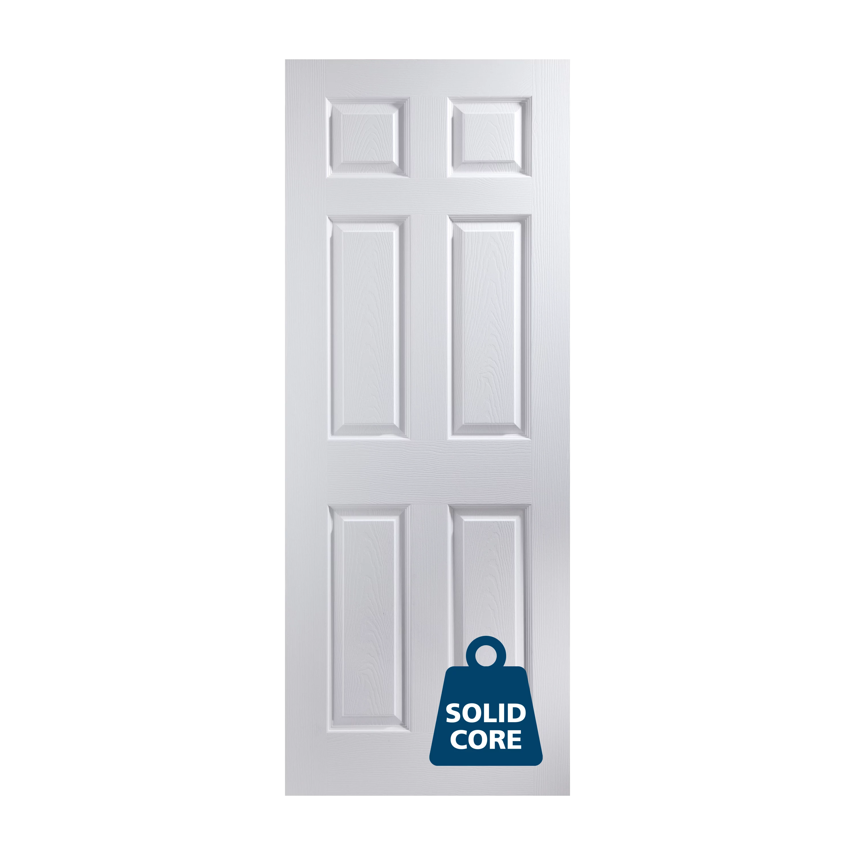 Jeld-Wen 6 Panel Solid Core Unglazed Contemporary White Woodgrain Effect Internal Door, (h)1981mm (w)762mm (t)35mm