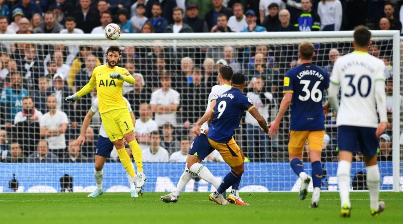 Callum Wilson scores Newcastle&#039;s first goal against Tottenham following a mistake by goalkeeper Hugo Lloris.