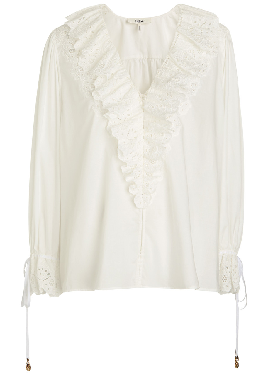 Broderie Anglaise Ruffled Cotton Blouse