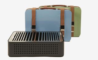 'Mon Oncle' portable barbecue by RS Barcelona. Portable barbecue grill which comes in a blue and green case.