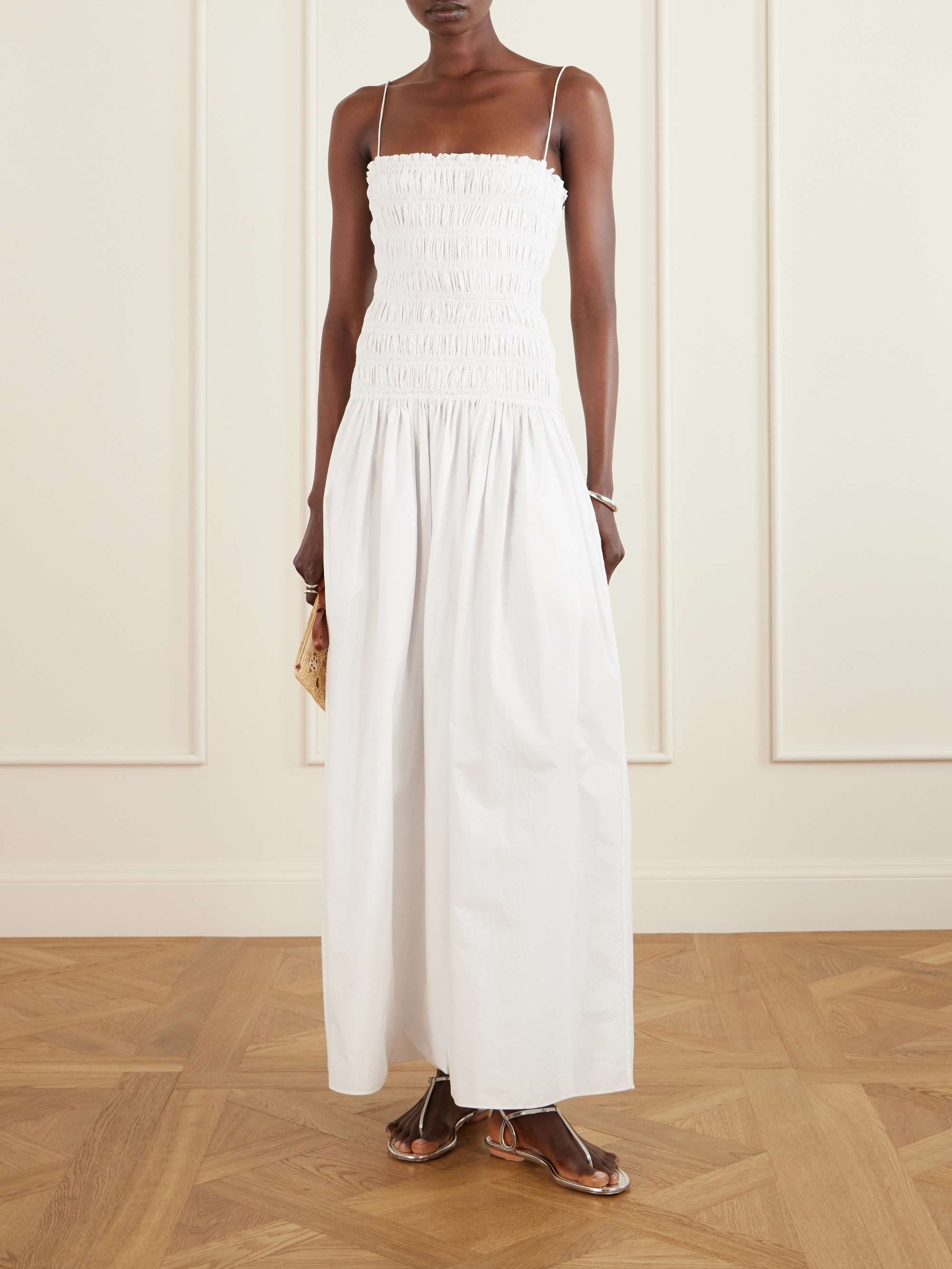 Shirred Organic Cotton Midi Dress