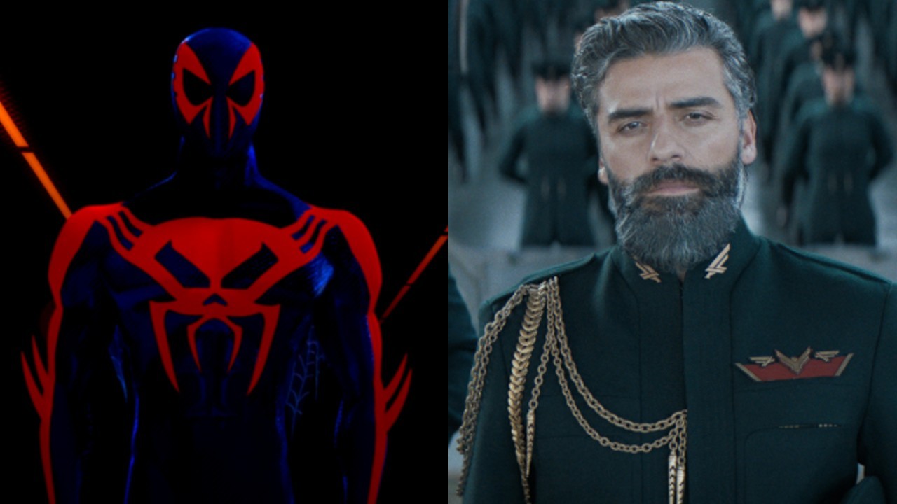 Spider-Man 2099 on right and Oscar Isaac in Dune on left.
