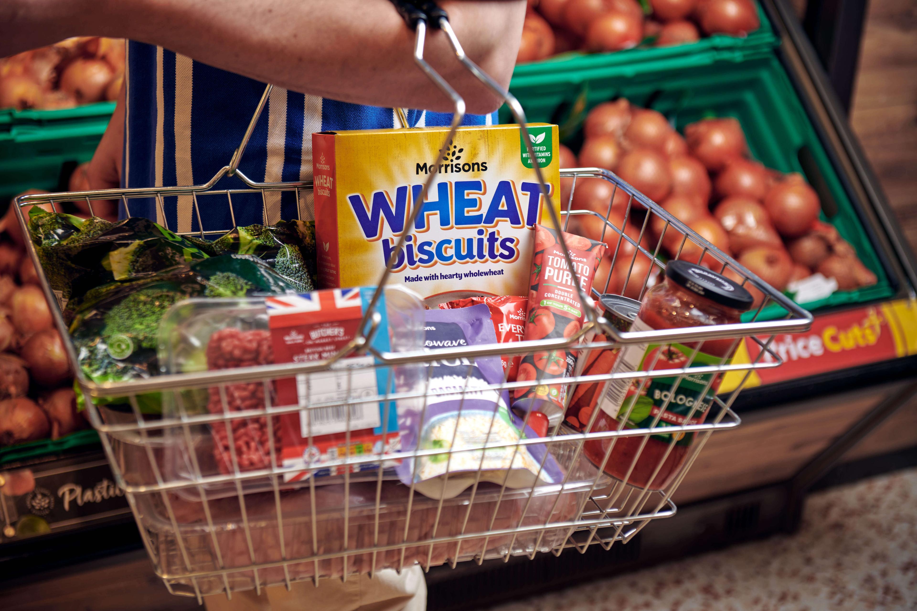  A basket filled with Morrisons brand products 