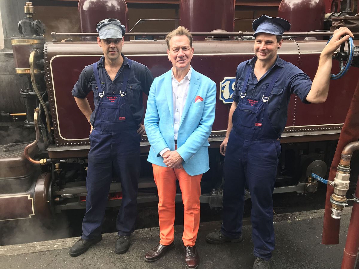 Michael in front of a steam train