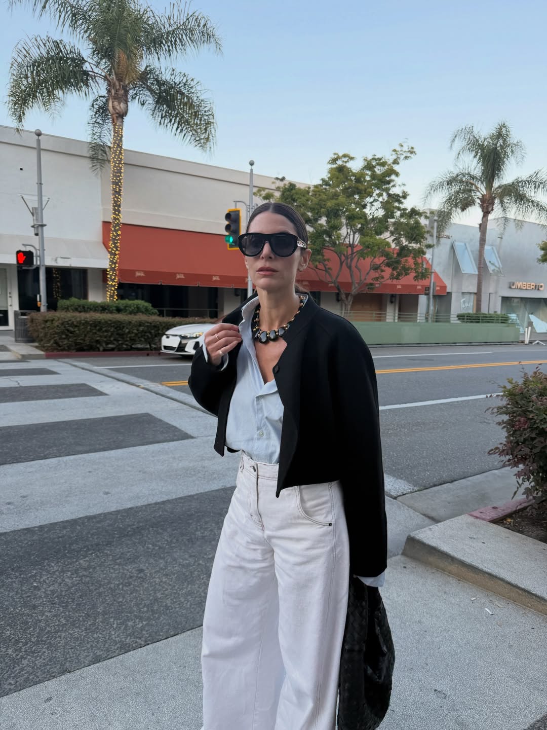 Jen Wonders in a statement necklace